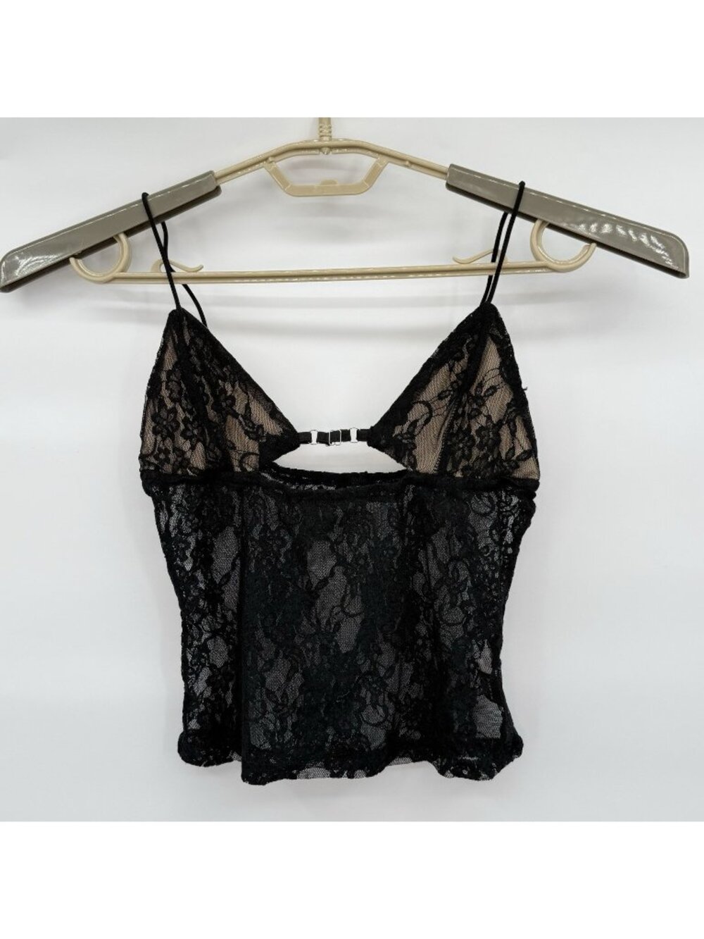 Y2K Fairy Grunge Black Lace Sheer Babydoll Cami Top Womens Medium Floral Dainty